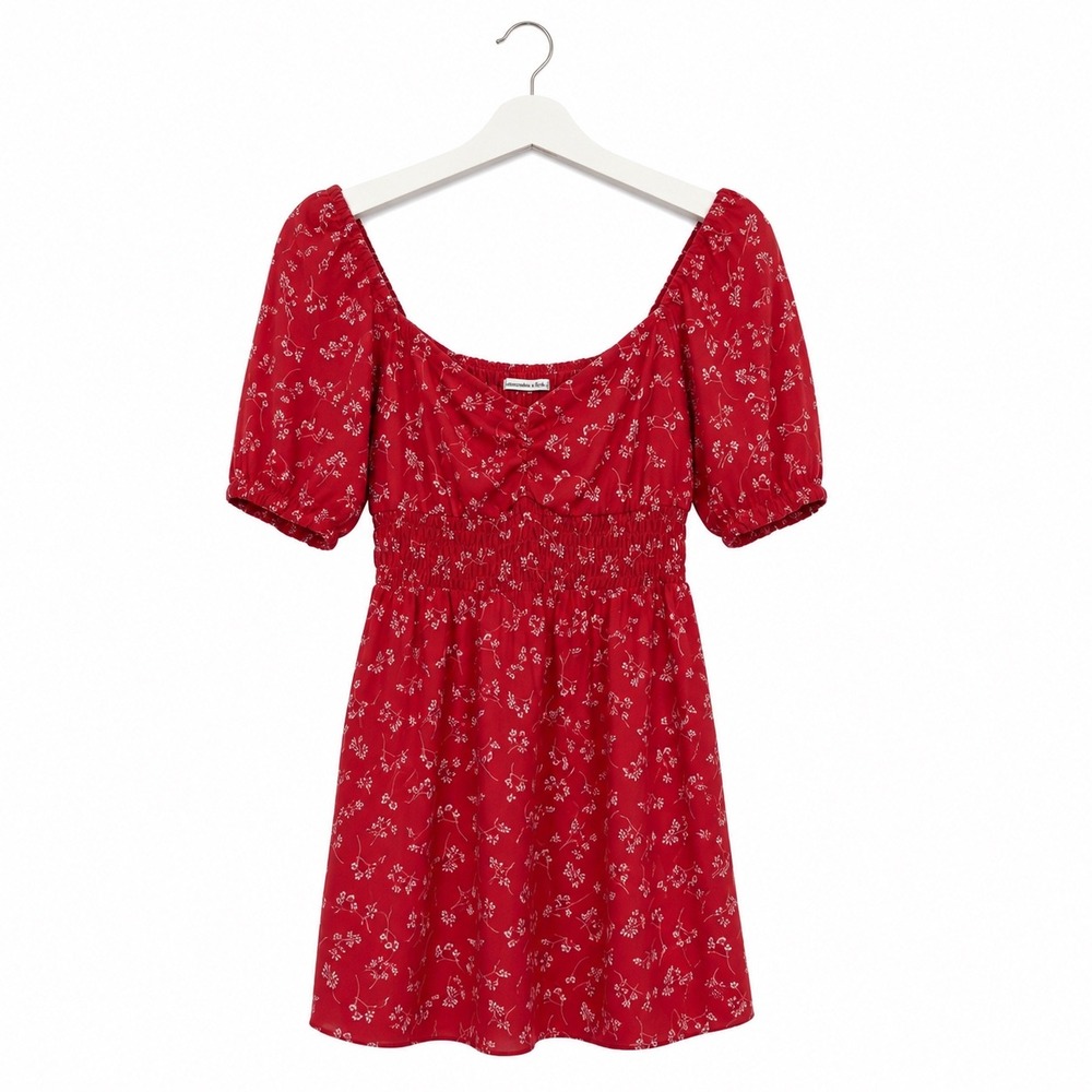Abercrombie & Fitch Womens Red Milkmaid Floral Smocked Mini Dress Size M Cottage